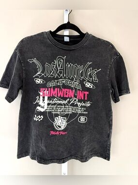 Sumwon Los Angeles Kids Graphic Tee Washed Black Pink Size 9Y